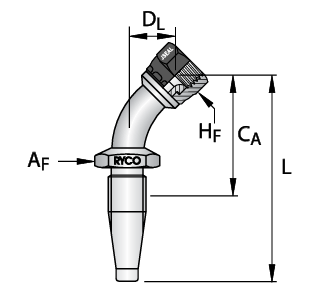 RYCO - Field Attachable Inserts JIC FEMALE 45° TUBE BEND