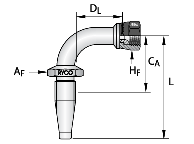 RYCO - Field Attachable Inserts JIC FEMALE 90° LONG BEND